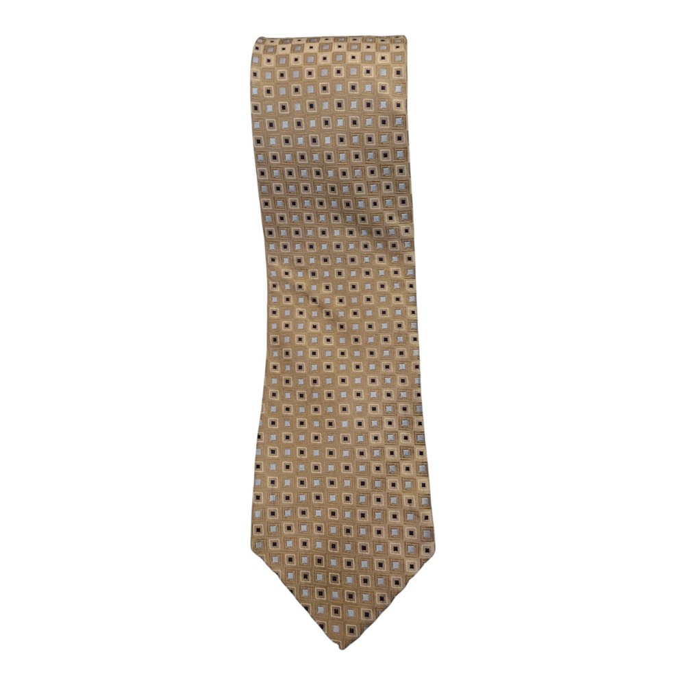 Men's Roundtree And Yorke Collegiate Tie Tan Brown Blue Box Pattern